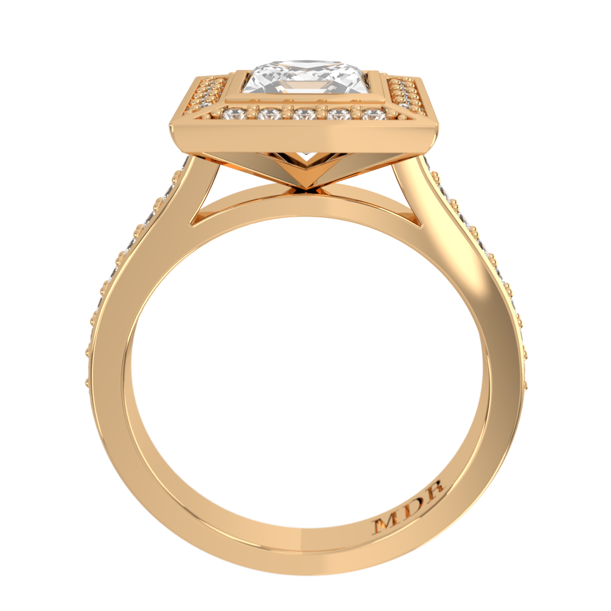 Yellow Gold Princess-Cut Diamond Halo Ring
