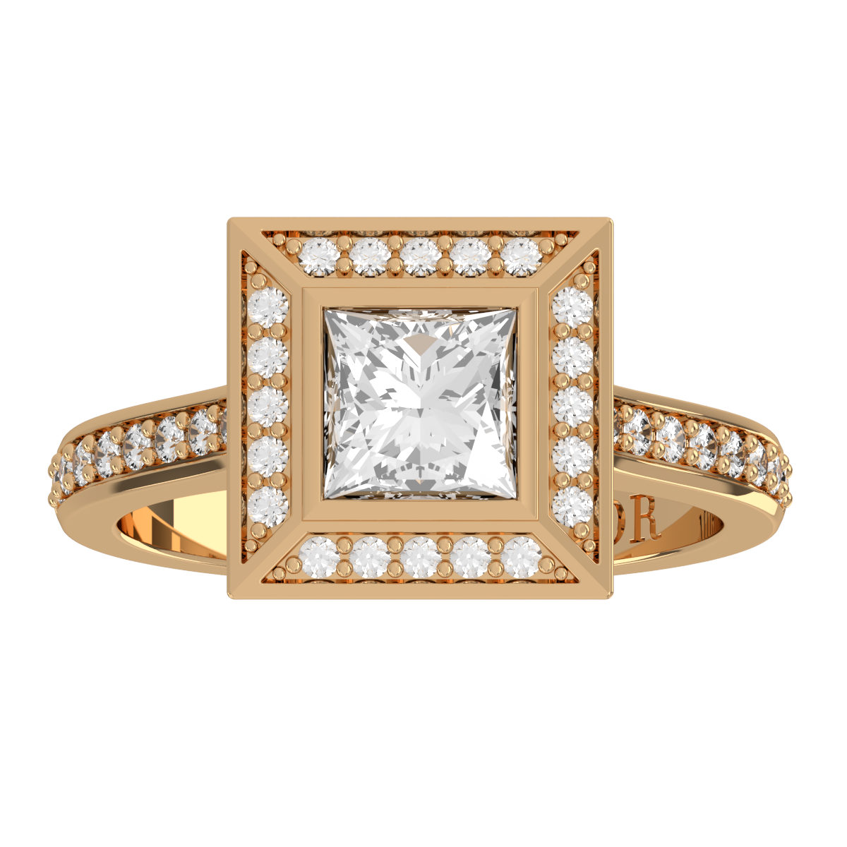 Yellow Gold Princess-Cut Diamond Halo Ring